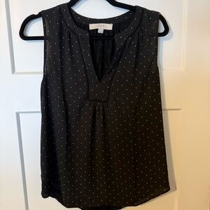 LOFT Black and White Polka Dot Sleeveless Blouse
